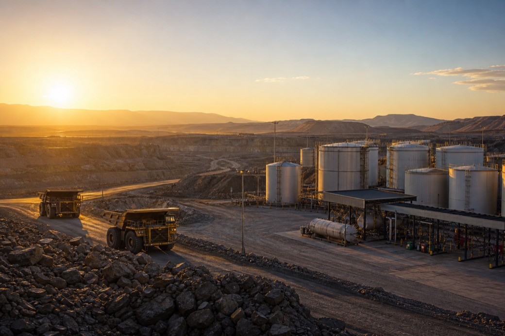 Open-pit mining operation with fuel-intensive heavy equipment in South Africa